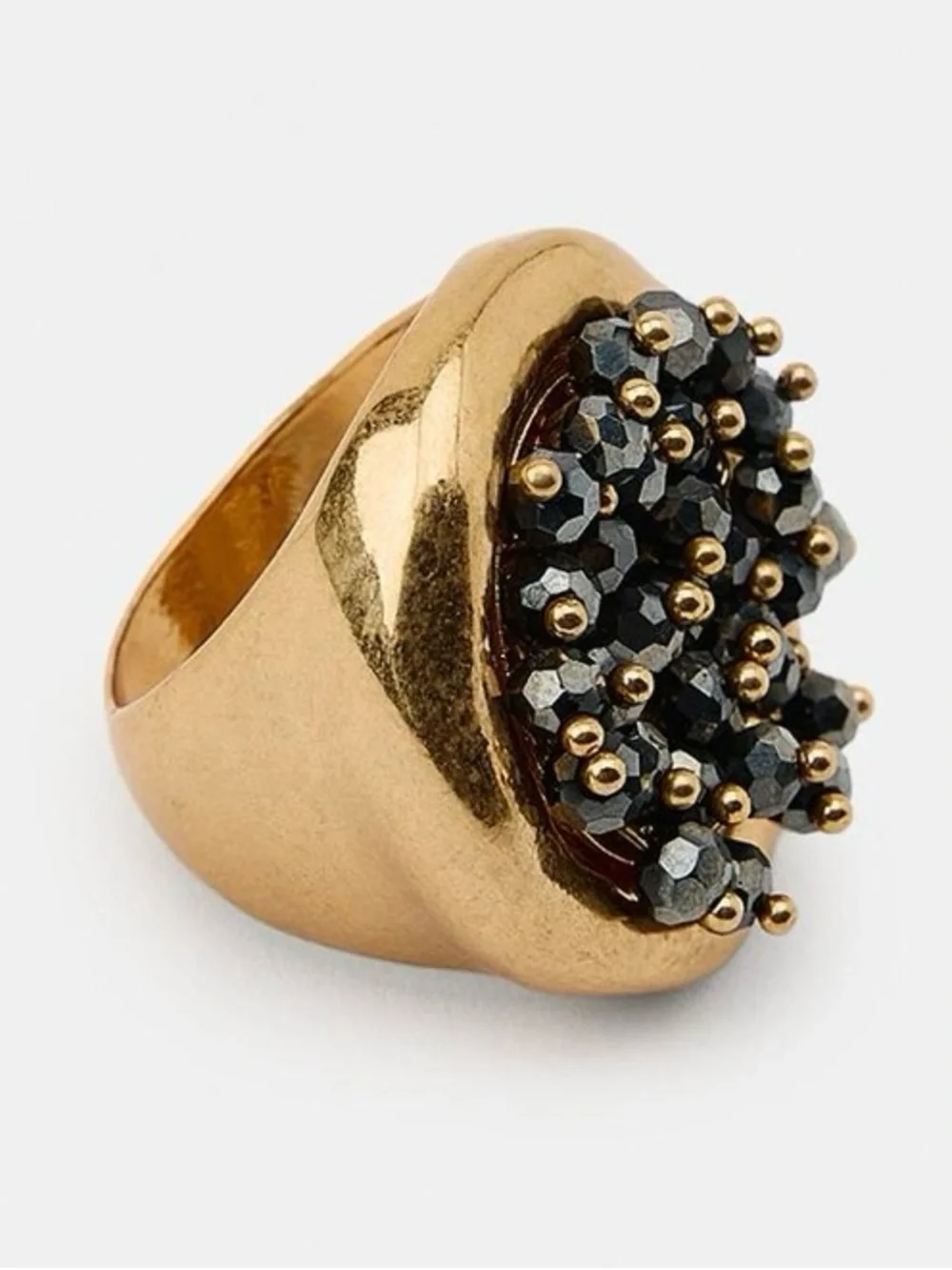 Zara Gold Ring with Black Crystal Cluster